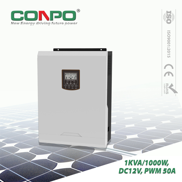1KVA/1000W(PF=1), DC12V, PWM 50A, AC230V, Hybrid Solar Inverter