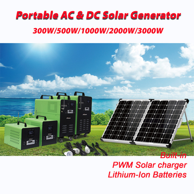 300W/500W/1000W/1500W, built-in PWM Solar Charger & VRLA Battery, AC & DC Portable Solar Generator or Portable Solar Power System