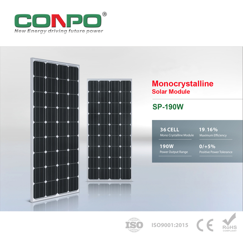 190W, 36V, Monocrystalline Solar Panel, PV Module