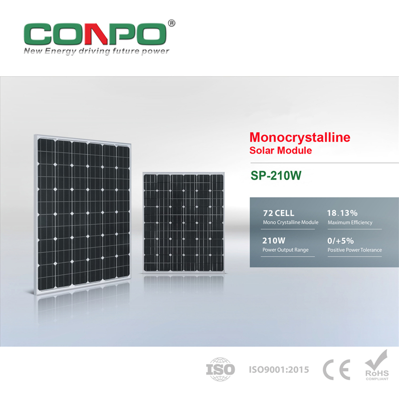 210W, 36V, Monocrystalline Solar Panel, PV Module