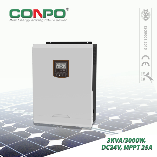 3KVA/3000W(PF=1), DC24V, MPPT 25A, AC230V, Hybrid Solar Inverter