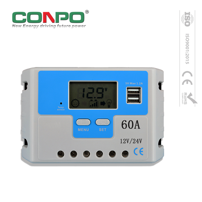 60A,12V/24V Auto.,PWM,2*USB,LCD SNC Solar Charge Controller/Regulator