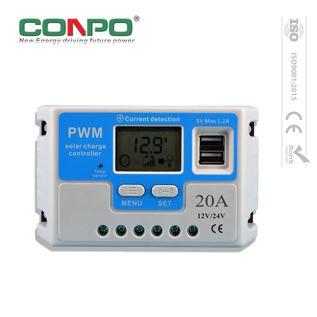 20A,12V/24V Auto.,PWM,2*USB,LCD SNC Solar Charge Controller/Regulator