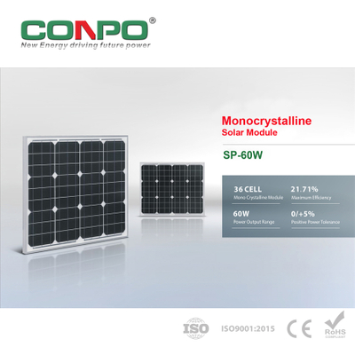 60W, 18V, Monocrystalline Solar Panel, PV Module