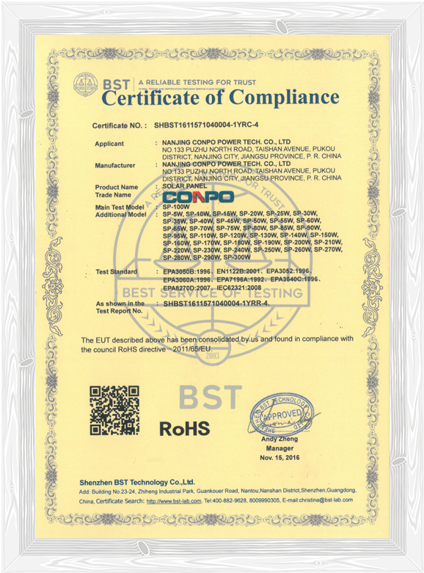 RoHs for Solar Panel